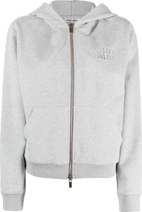 miu miu zip up hoodie|Grey Cotton Fleece Hoodie .